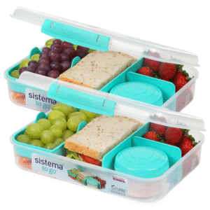 Sistema TO GO Bento Box Create 1.48 L School Lunch Boxes With Compartments & Snack Pot BPA-Free 2 Count Minty Teal